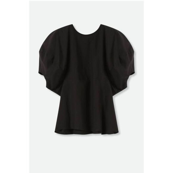 JARBO CERCHI SHORT SLEEVE BLOUSE IN ITALIAN COTTON L/XL BLACK $298 - Picture 1 of 8